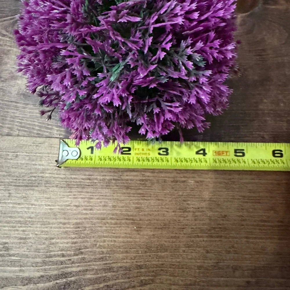 Faux Purple Plant in Textured Black Distressed Round Pot Decorative Accent